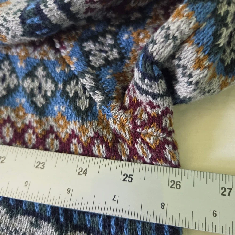 Croft & Barrow Men XXL Gray Blue Fair Isle Cotton Knit Crewneck Sweater Pullover